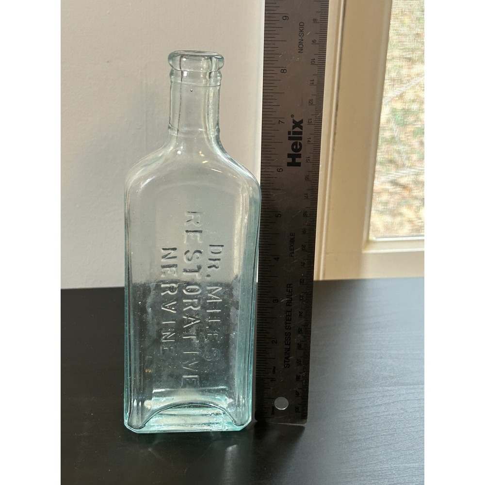 Antique Dr Miles Restorative Nervine Aqua Blue Glass Medicine Bottle
